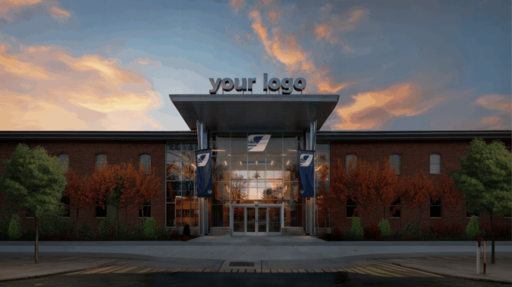 Bedrijfspand met buiten signing bedrijf met signing